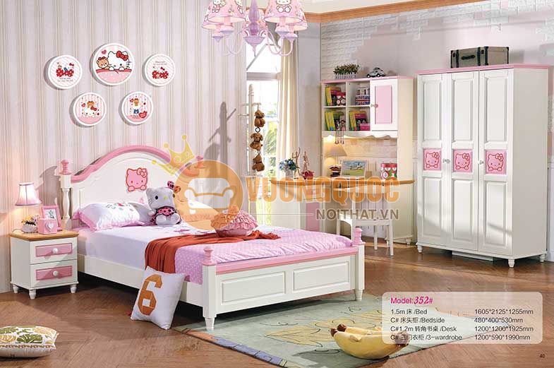Bộ phòng ngủ cho bé gái màu hồng dễ thương HHM352-3